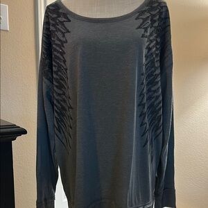 Gray Long Sleeve Top with Black angel wing glitter Pattern